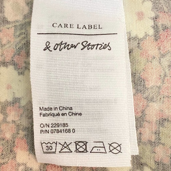 & Other Stories Extra Puff Sleeves Mini Dress Floral Pink Black Size 0 NWT - Picture 12 of 13